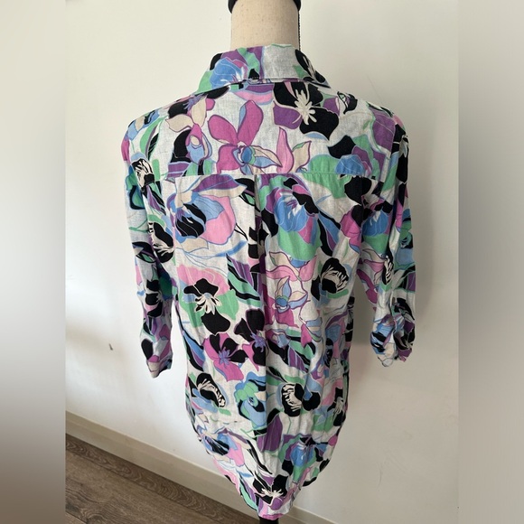Northern Reflections Multi colour floral linen top collar button front SZ M - Picture 5 of 7